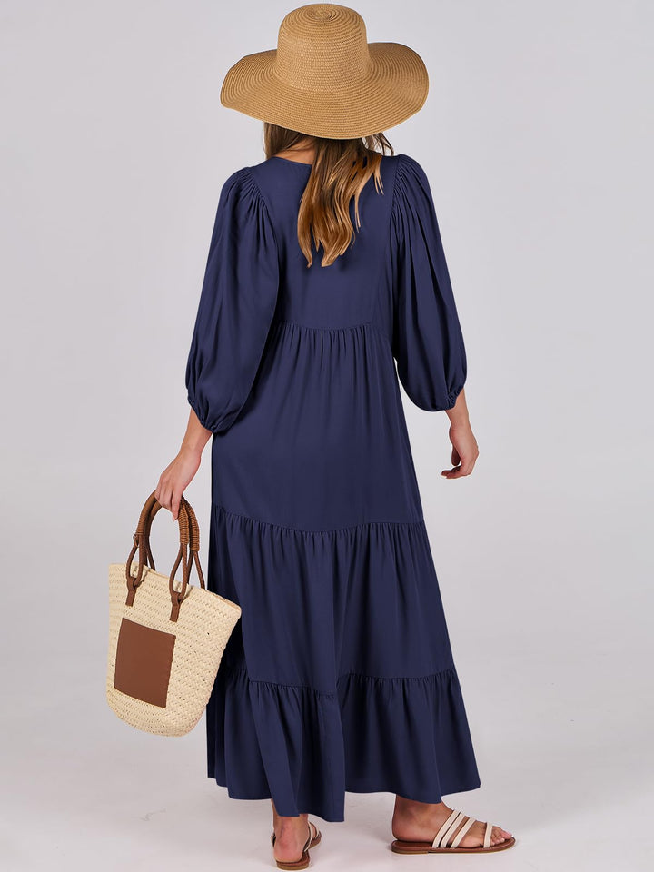ANRABESS Womens Boho Maxi Dresses 2025 Summer V Neck Puff Sleeve Floral Flowy Swing Fall Casual Long Dress