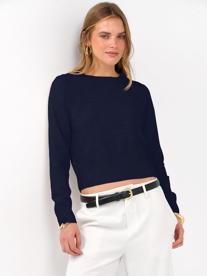 ANRABESS Women’s Long Sleeve Sweaters Cropped Crew Neck Business Casual Light Weight Sweater Tops Fall Fashion Clothes 2025