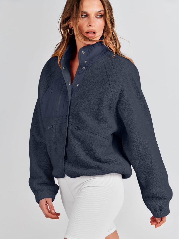 ANRABESS Womens Fuzzy Fleece Jacket Fall Casual Long Sleeve Cropped Sherpa Button Down Shacket Coats Outwear With Pockets