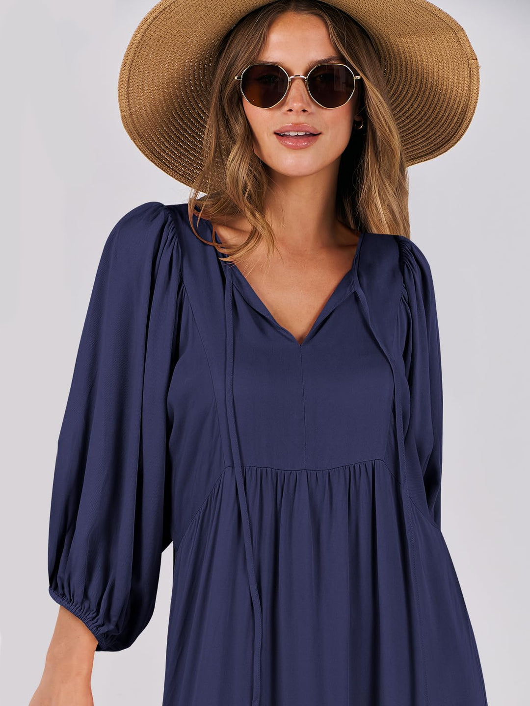 ANRABESS Womens Boho Maxi Dresses 2025 Summer V Neck Puff Sleeve Floral Flowy Swing Fall Casual Long Dress
