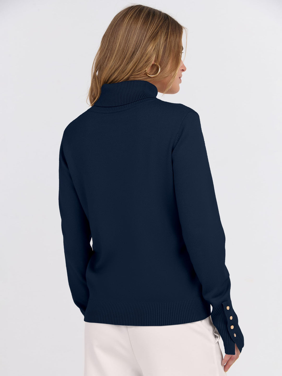 ANRABESS Turtleneck Sweaters for Women 2025 Fall Long Sleeve Dressy Casual Soft Knitted Button Basic Pullover Tops Outfits