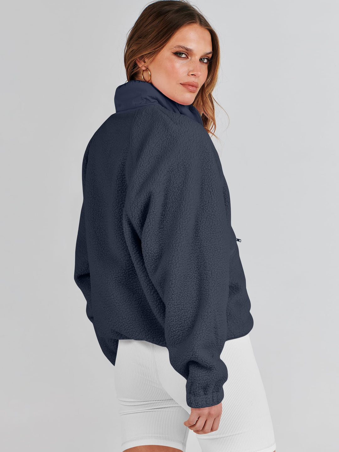 ANRABESS Womens Fuzzy Fleece Jacket Fall Casual Long Sleeve Cropped Sherpa Button Down Shacket Coats Outwear With Pockets