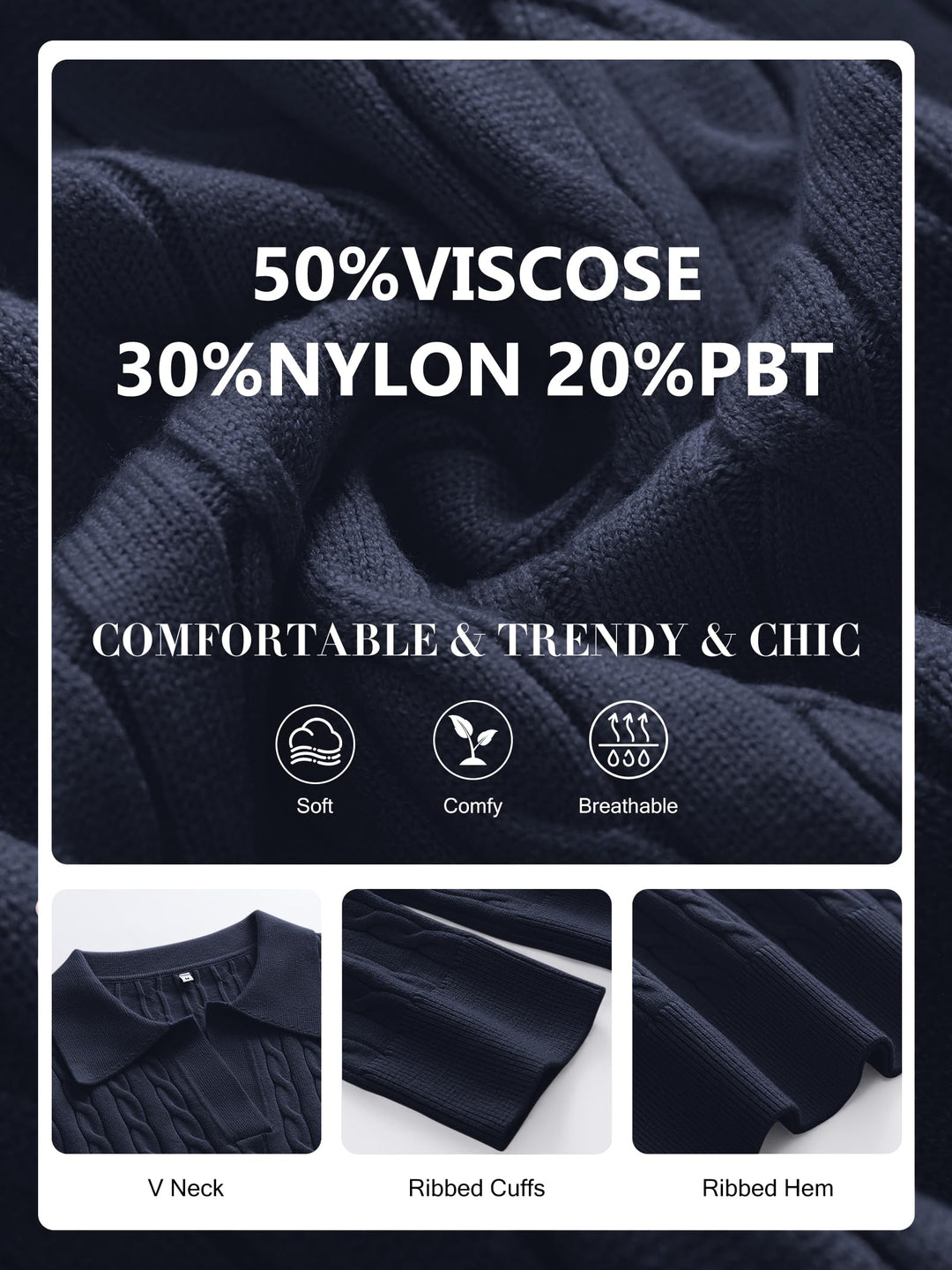 ANRABESS Womens Cable Knit Sweaters Long Sleeve V Neck Sweater Tops Casual Pullover Polo Shirts 2025 Fall Fashion Outfits