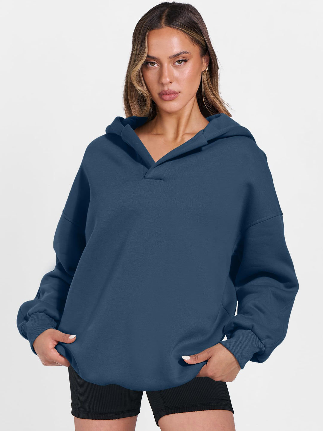ANRABESS Womens Oversized Hoodies V Neck Sweatshirts Fleece Long Sleeve Pullover Y2K Clothes 2025 Fall Trendy Outfits