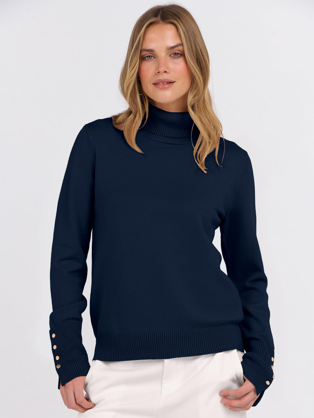 ANRABESS Turtleneck Sweaters for Women 2025 Fall Long Sleeve Dressy Casual Soft Knitted Button Basic Pullover Tops Outfits