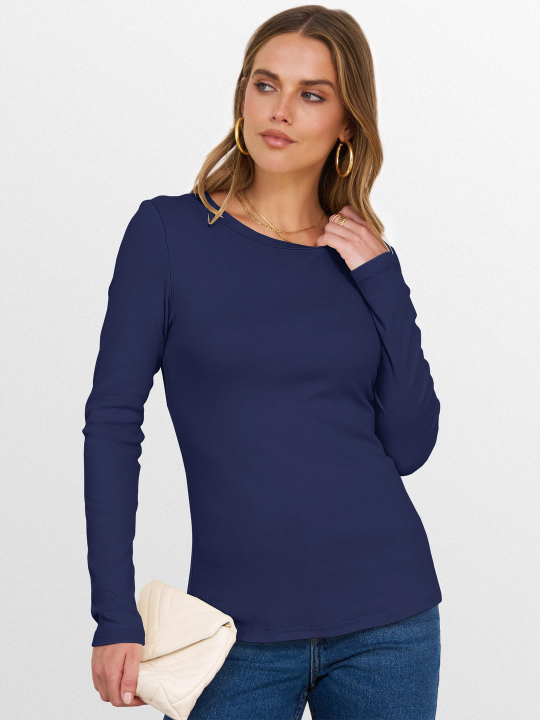 ANRABESS Womens Long Sleeve Thermal Shirts Slim Fit Basic Tee Tops Warm Fleece Undershirts 2025 Fall Winter Layer Outfits