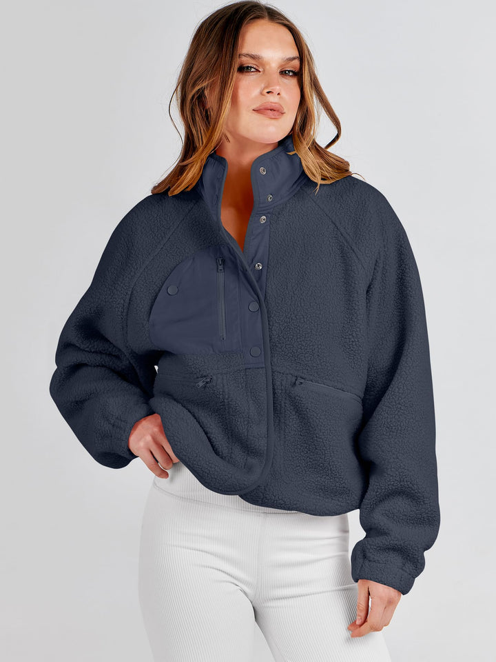 ANRABESS Womens Fuzzy Fleece Jacket Fall Casual Long Sleeve Cropped Sherpa Button Down Shacket Coats Outwear With Pockets