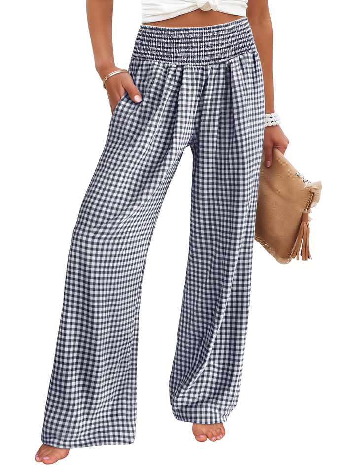 ANRABESS Womens Striped Gingham Palazzo Pants Wide Leg High Waisted Lounge Pajama Pants Cute Casual Trousers with Pockets