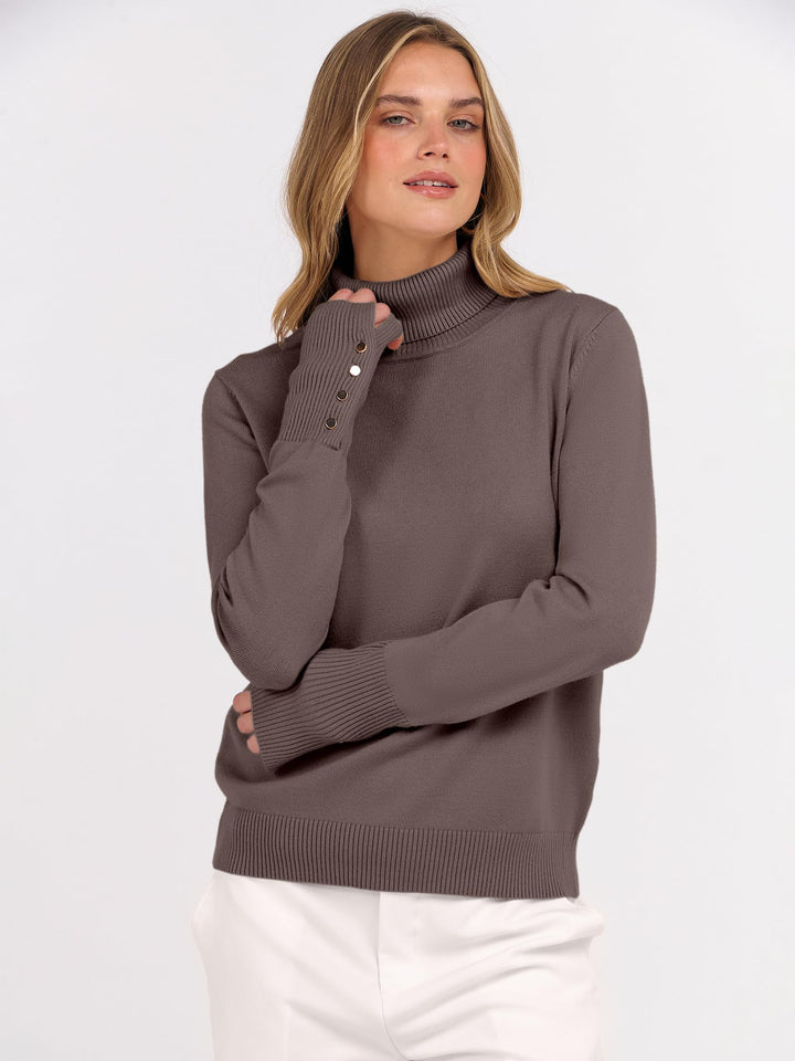 ANRABESS Turtleneck Sweaters for Women 2025 Fall Long Sleeve Dressy Casual Soft Knitted Button Basic Pullover Tops Outfits