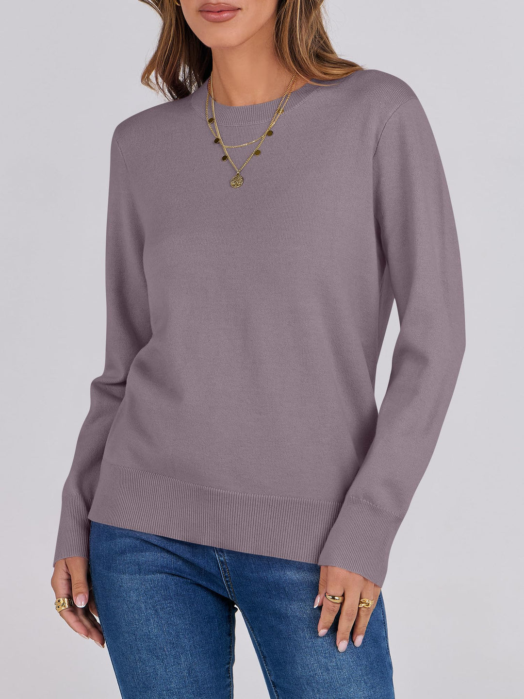 ANRABESS Sweaters for Women Long Sleeve Lightweight Crewneck Soft Basic Knit Loose Fit Pullover Top 2025 Fall Trendy Outfits