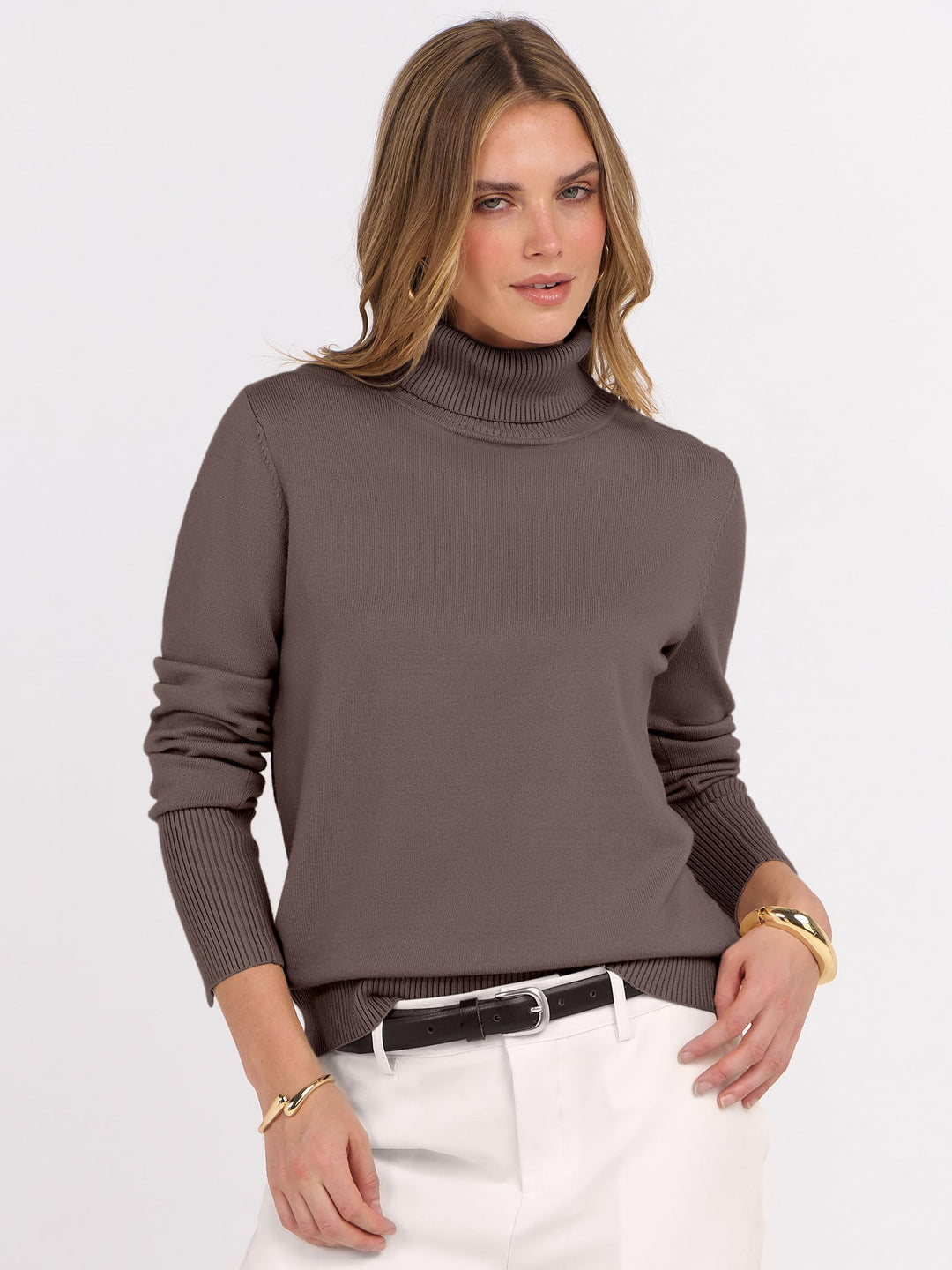 ANRABESS Turtleneck Sweaters for Women 2025 Fall Long Sleeve Dressy Casual Soft Knitted Button Basic Pullover Tops Outfits