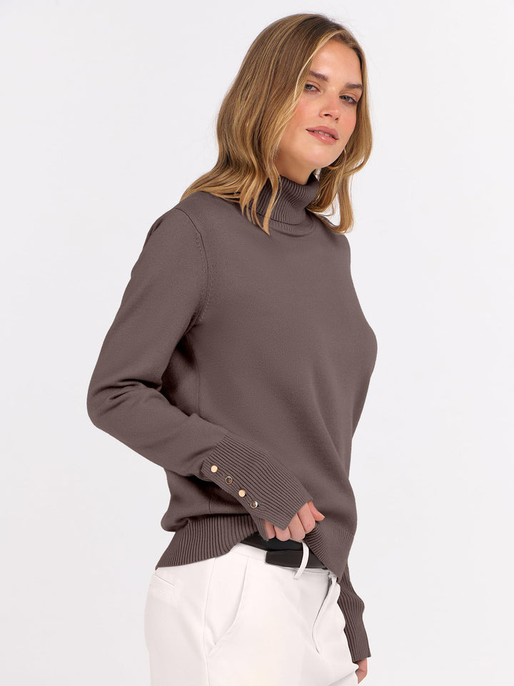 ANRABESS Turtleneck Sweaters for Women 2025 Fall Long Sleeve Dressy Casual Soft Knitted Button Basic Pullover Tops Outfits