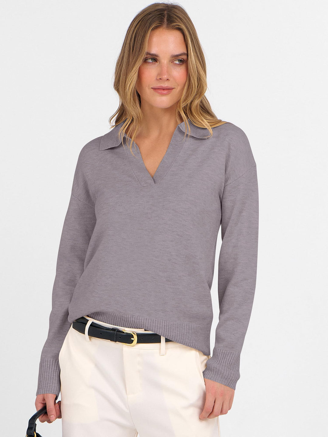 ANRABESS Womens Polo V Neck Long Sleeve Sweaters Lightweight Dressy Casual Business Basic Knit Pullover Top 2025 Fall Outfits