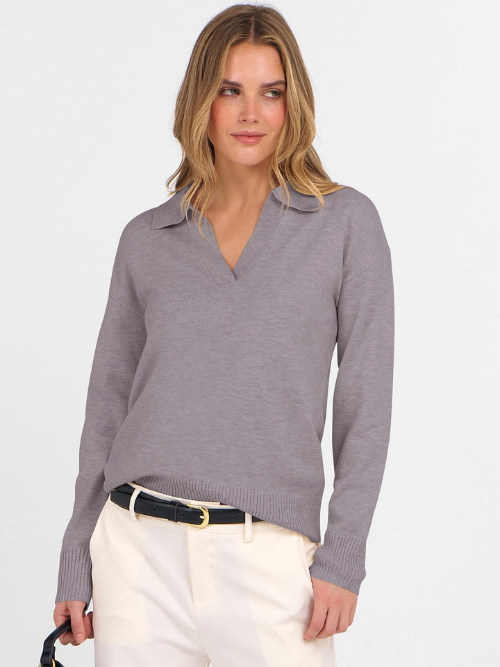 ANRABESS Womens Polo V Neck Long Sleeve Sweaters Lightweight Dressy Casual Business Basic Knit Pullover Top 2025 Fall Outfits