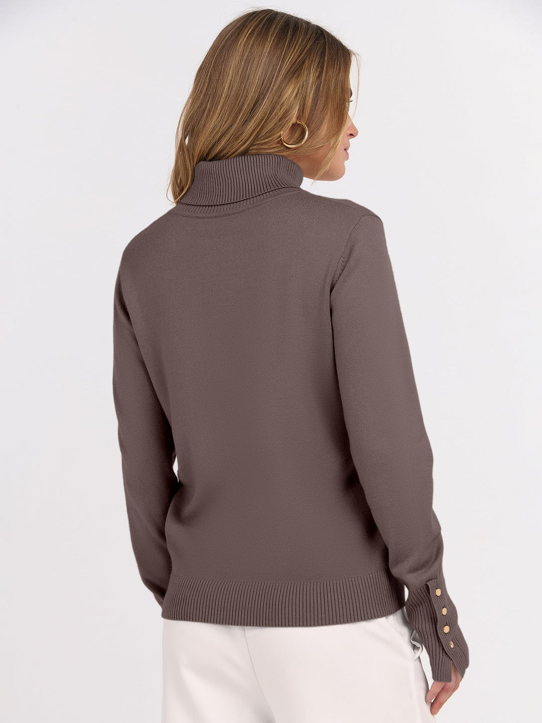 ANRABESS Turtleneck Sweaters for Women 2025 Fall Long Sleeve Dressy Casual Soft Knitted Button Basic Pullover Tops Outfits