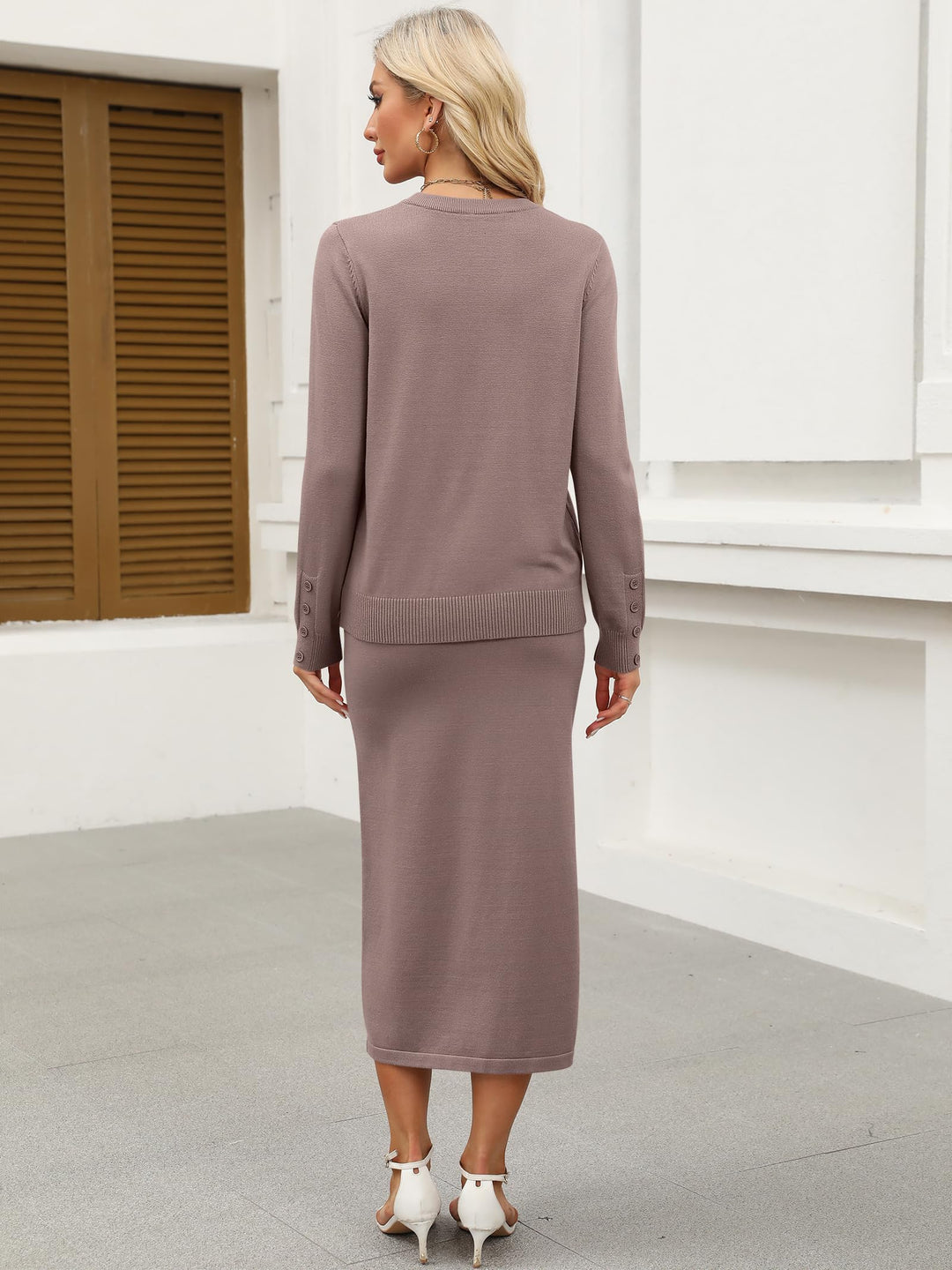 ANRABESS 2 Piece Skirts Sets For Women Fall Fashion 2025 Striped Sweater Midi Dress Knit Lounge Travel Outfits Winter Clothes