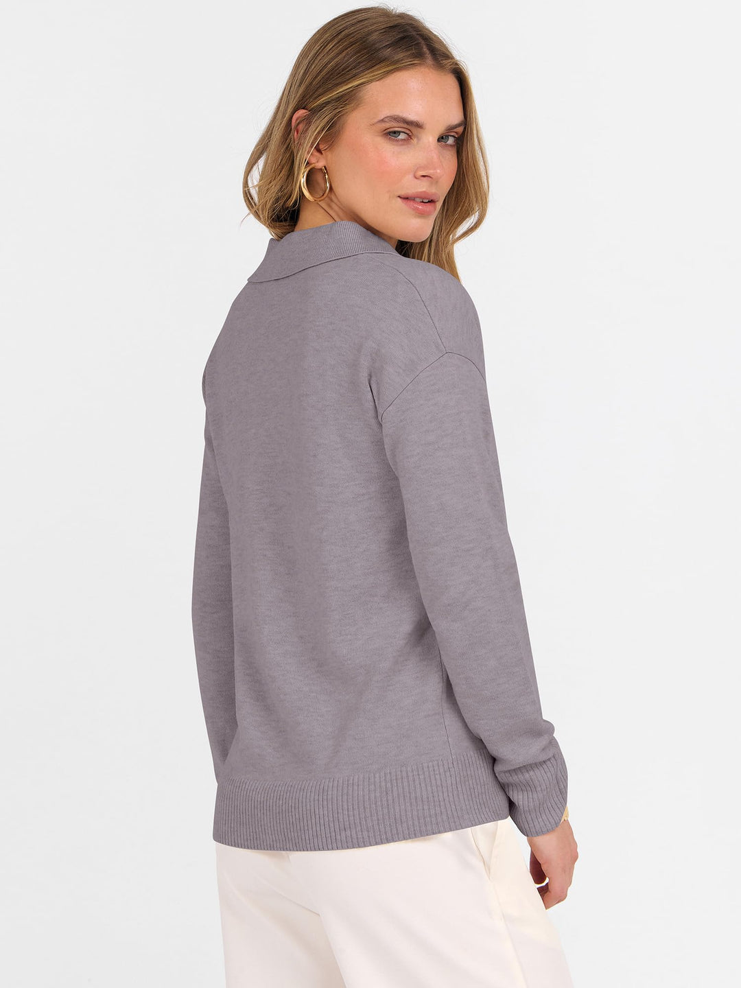 ANRABESS Womens Polo V Neck Long Sleeve Sweaters Lightweight Dressy Casual Business Basic Knit Pullover Top 2025 Fall Outfits