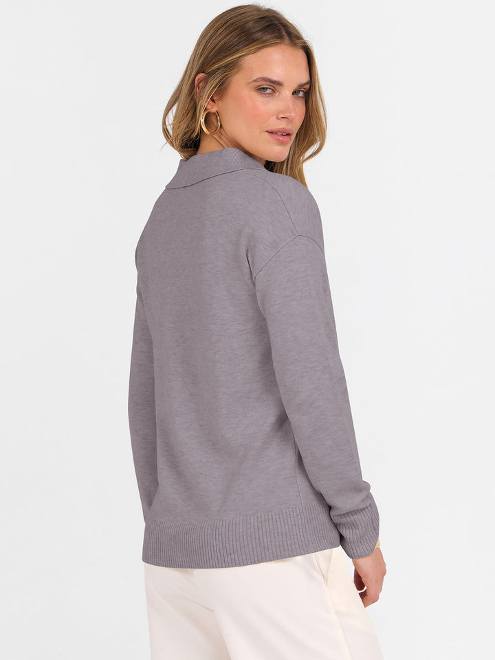 ANRABESS Womens Polo V Neck Long Sleeve Sweaters Lightweight Dressy Casual Business Basic Knit Pullover Top 2025 Fall Outfits