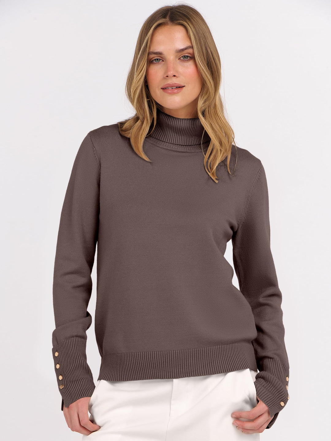 ANRABESS Turtleneck Sweaters for Women 2025 Fall Long Sleeve Dressy Casual Soft Knitted Button Basic Pullover Tops Outfits