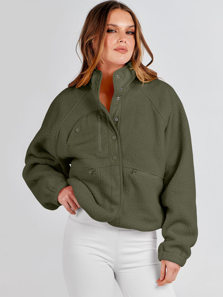 ANRABESS Womens Fuzzy Fleece Jacket Fall Casual Long Sleeve Cropped Sherpa Button Down Shacket Coats Outwear With Pockets