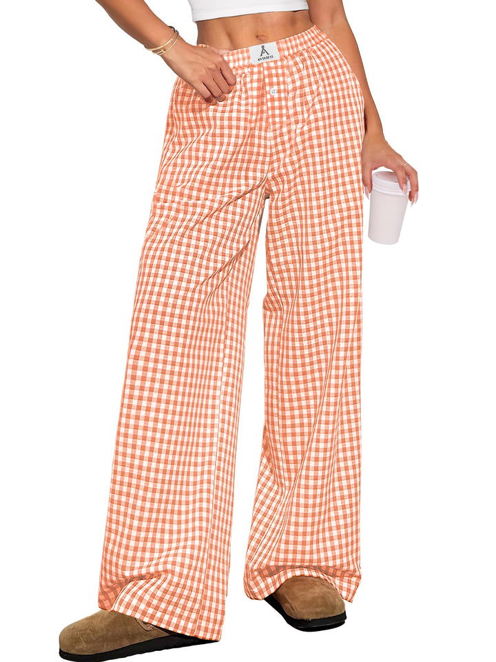 ANRABESS Womens Striped Gingham Pants 2025 Pajama Lounge Boxer Pants Cute Comfy PJ Bottoms with Pockets Y2K Plaid Outfits