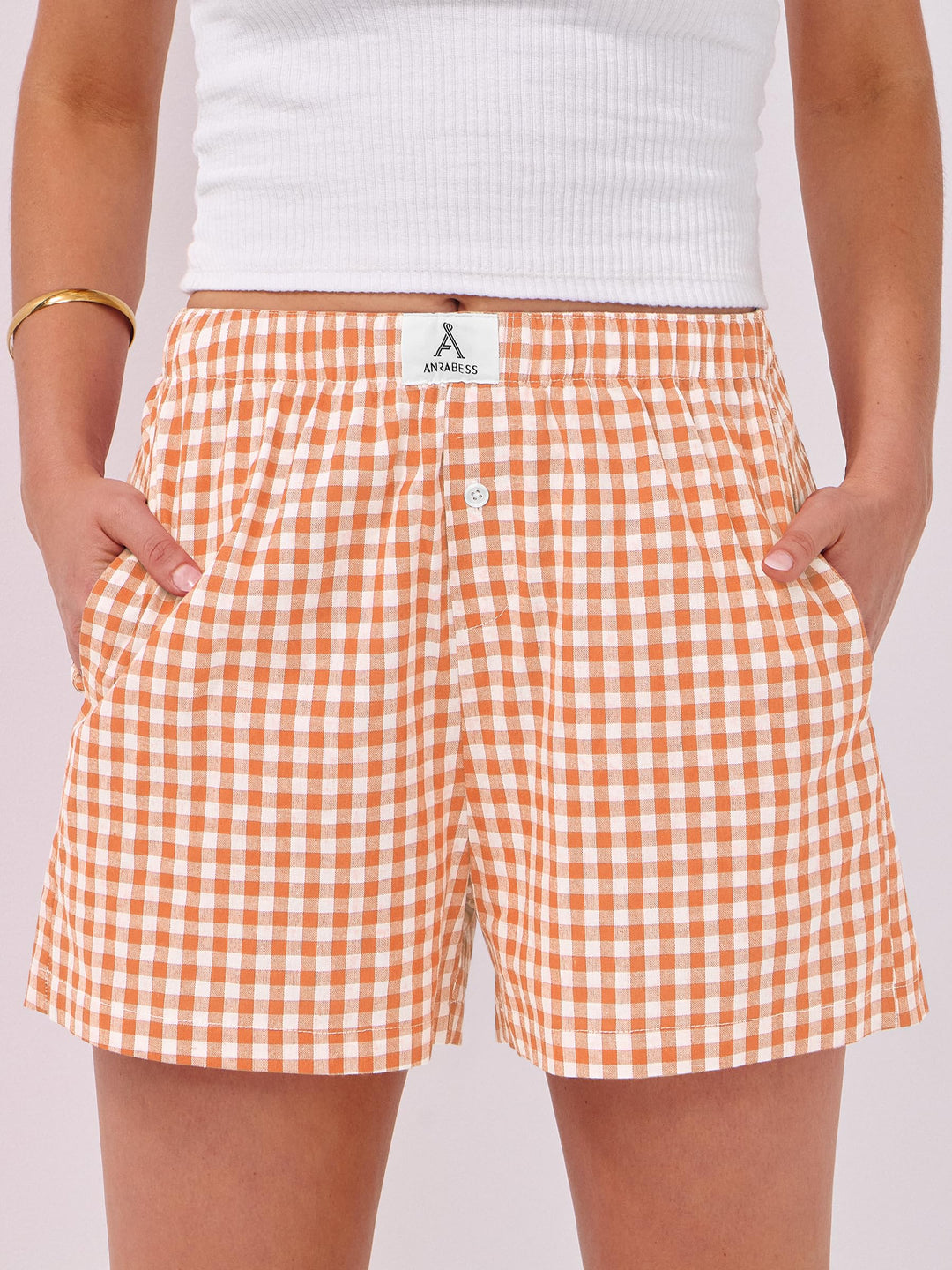 ANRABESS Boxer Shorts for Women Gingham Pajama 2025 Summer Casual Lounge Sleep Plaid Shorts Y2K Beach Bottoms