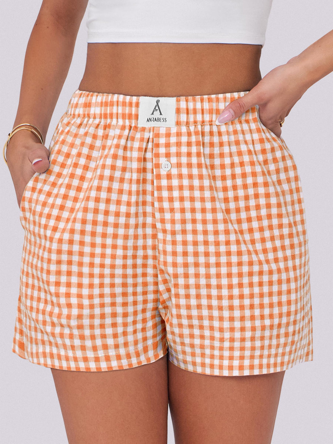 ANRABESS Boxer Shorts for Women Gingham Pajama 2025 Summer Casual Lounge Sleep Plaid Shorts Y2K Beach Bottoms