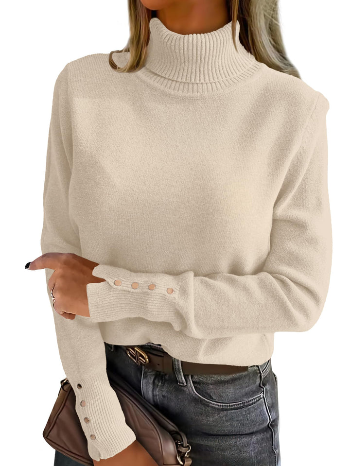 ANRABESS Turtleneck Sweaters for Women 2025 Fall Long Sleeve Dressy Casual Soft Knitted Button Basic Pullover Tops Outfits