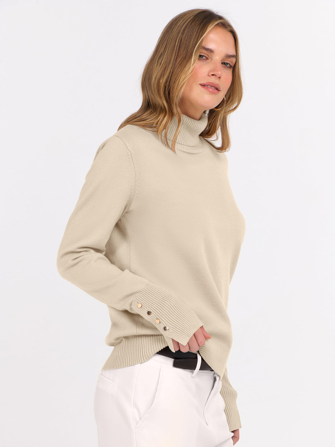 ANRABESS Turtleneck Sweaters for Women 2025 Fall Long Sleeve Dressy Casual Soft Knitted Button Basic Pullover Tops Outfits