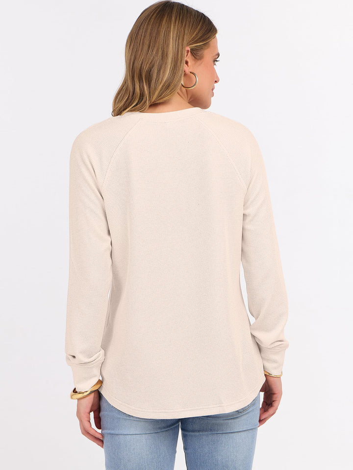 ANRABESS Women's Long Sleeve Waffle Knit Shirts Dressy Casual Loose Button Up V Neck Henley Tops 2025 Fall Basic Tee Blouse