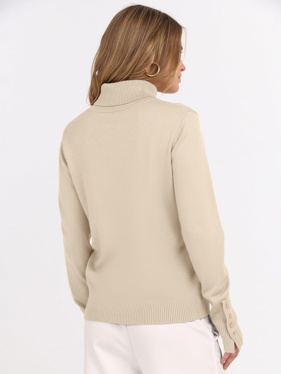 ANRABESS Turtleneck Sweaters for Women 2025 Fall Long Sleeve Dressy Casual Soft Knitted Button Basic Pullover Tops Outfits