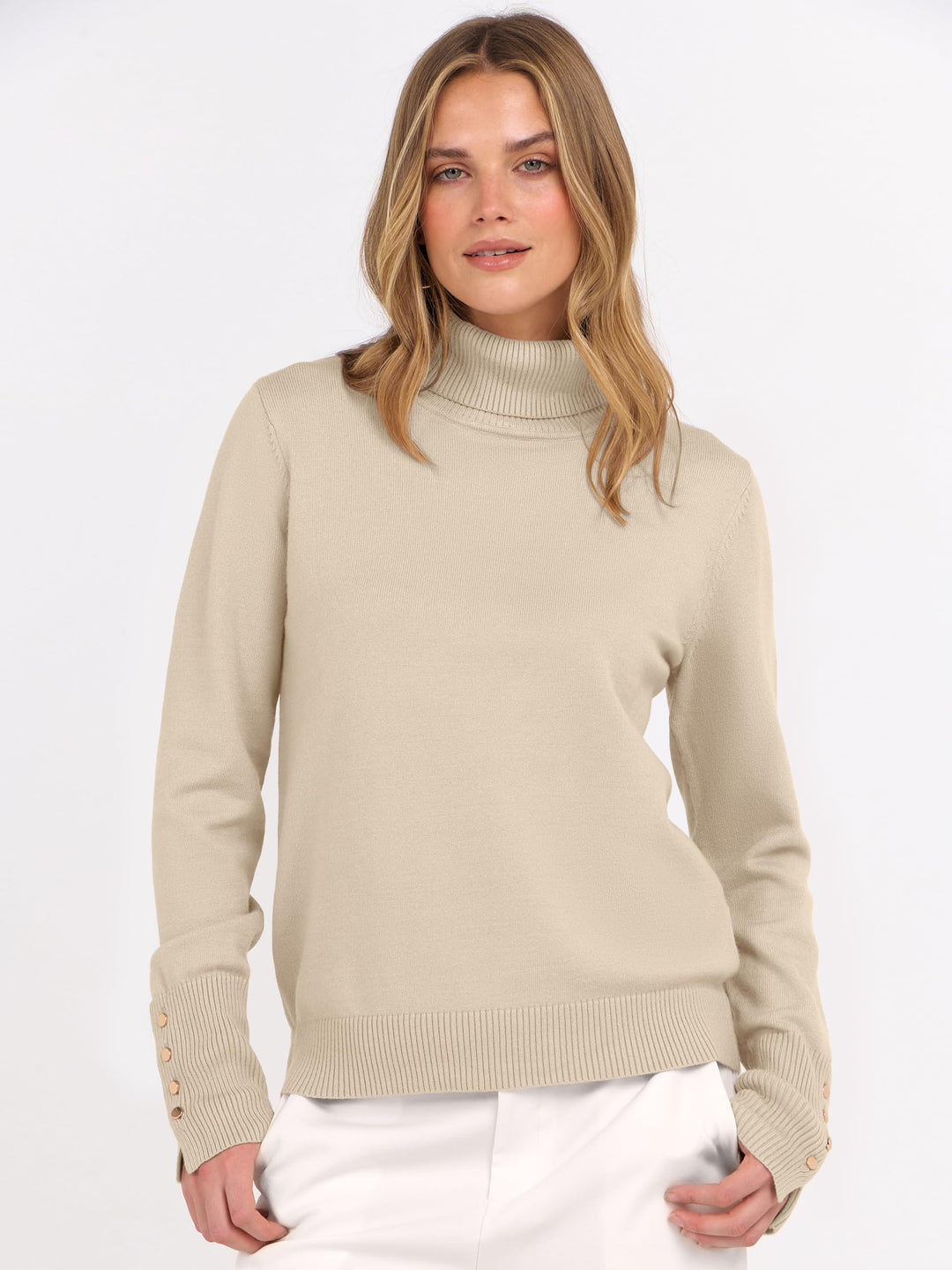 ANRABESS Turtleneck Sweaters for Women 2025 Fall Long Sleeve Dressy Casual Soft Knitted Button Basic Pullover Tops Outfits
