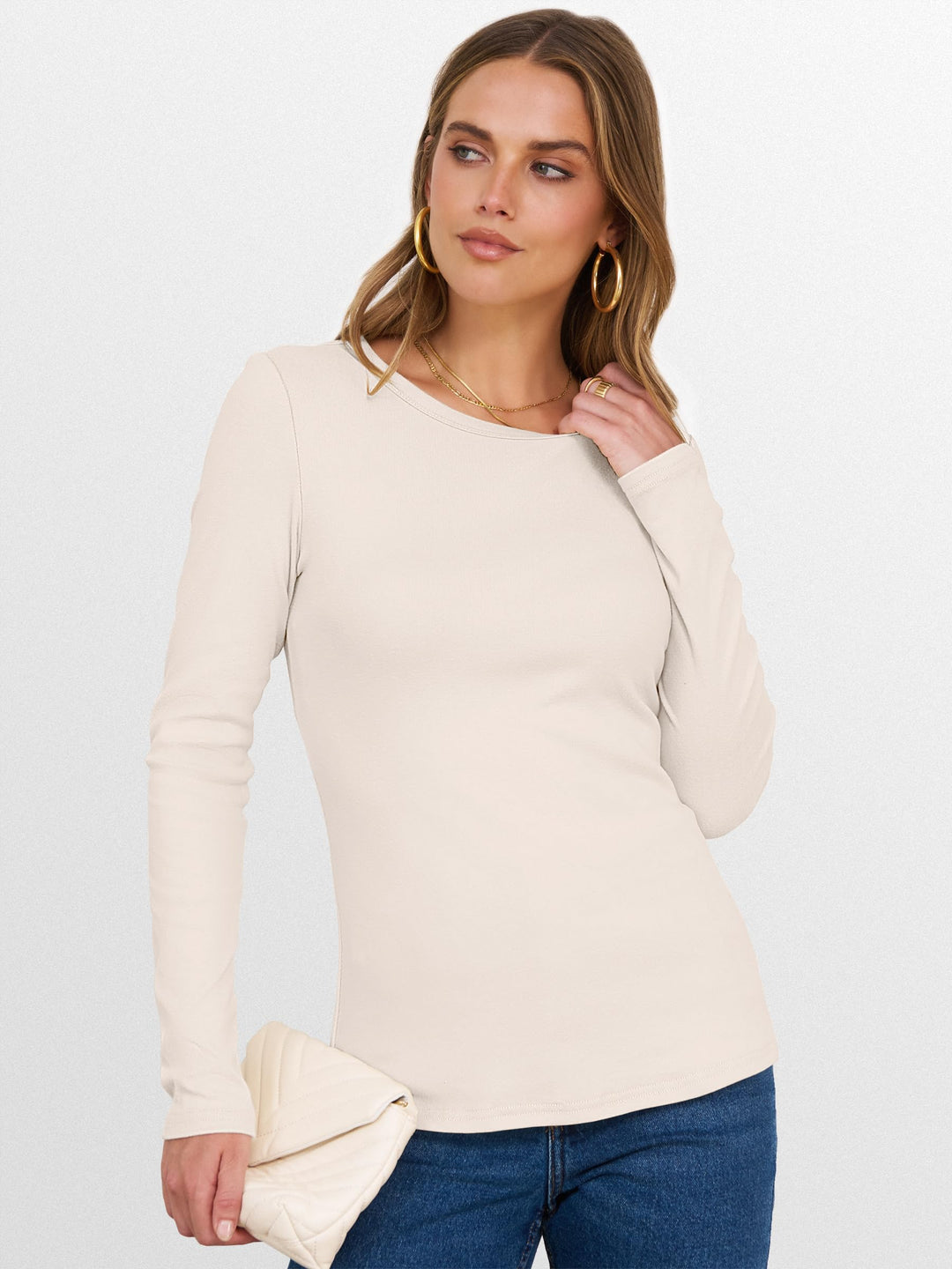 ANRABESS Womens Long Sleeve Thermal Shirts Slim Fit Basic Tee Tops Warm Fleece Undershirts 2025 Fall Winter Layer Outfits