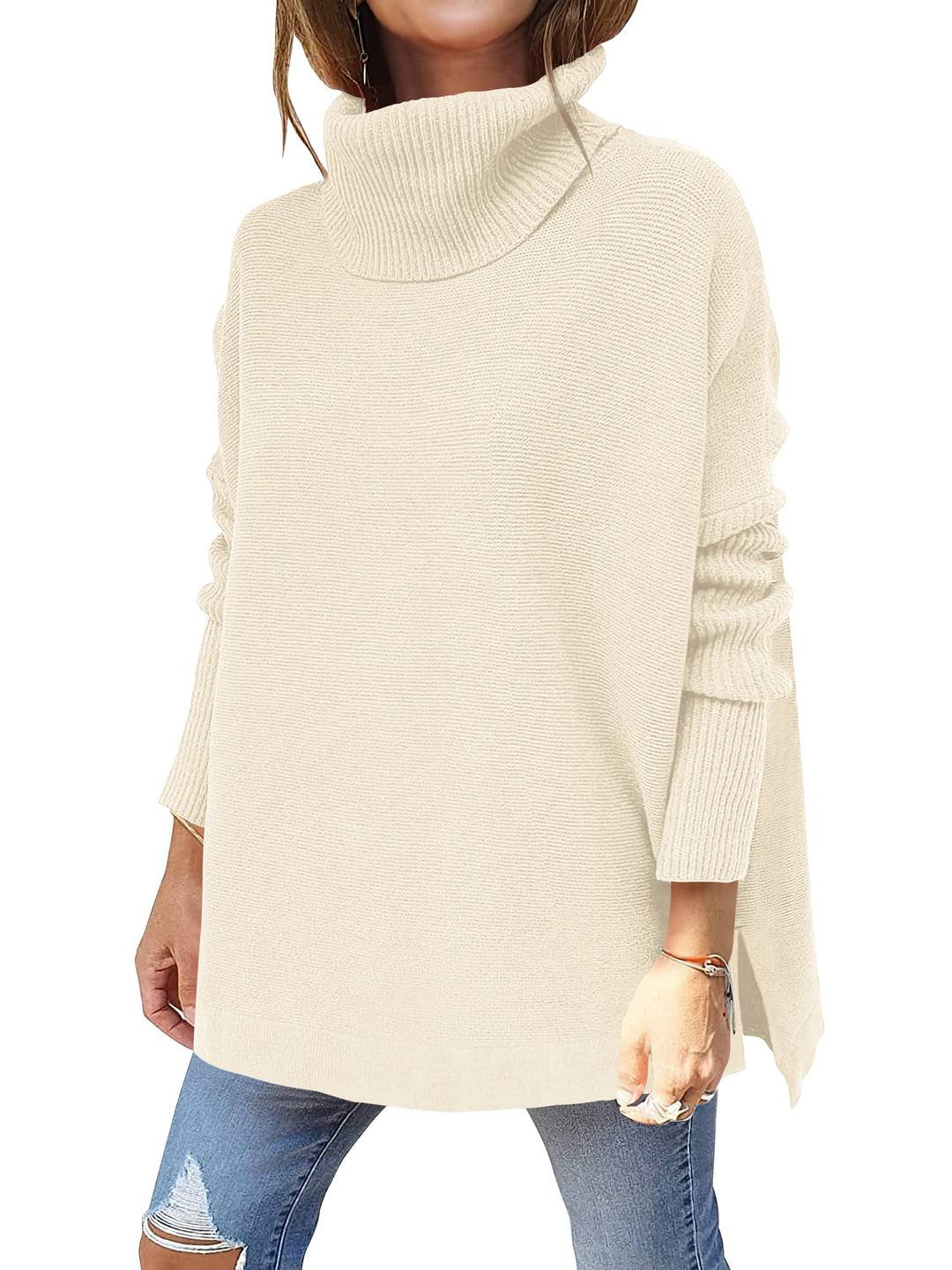 ANRABESS Batwing Sleeve Turtleneck Loose Tunic Pullover