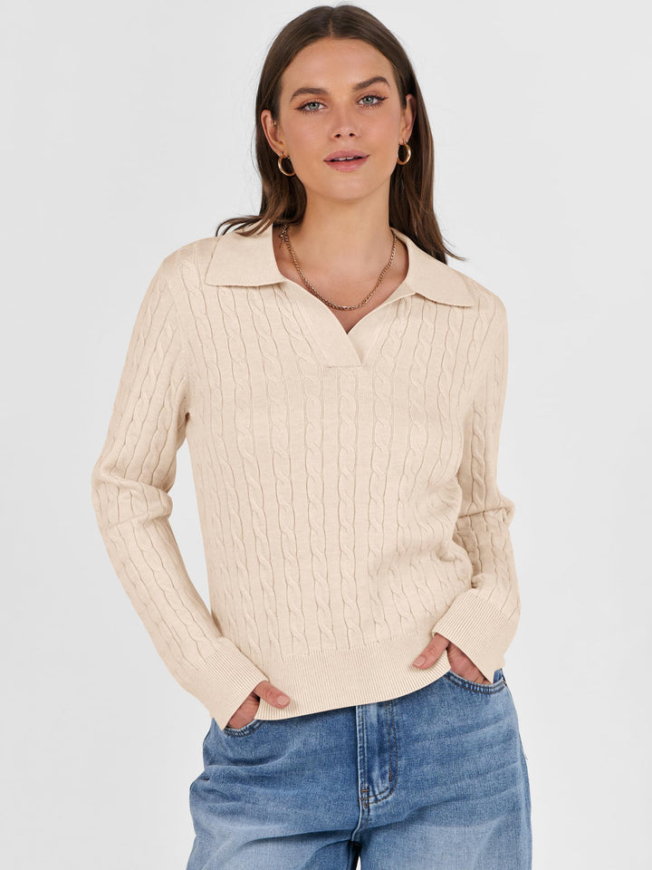 ANRABESS Womens Cable Knit Sweaters Long Sleeve V Neck Sweater Tops Casual Pullover Polo Shirts 2025 Fall Fashion Outfits