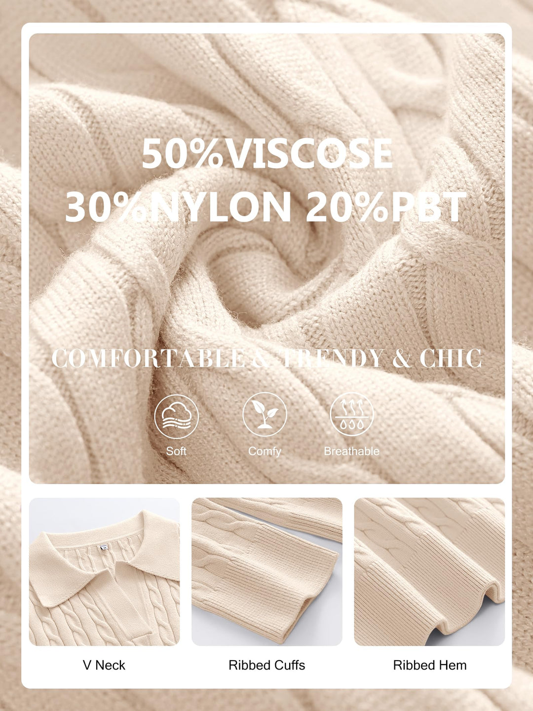 ANRABESS Womens Cable Knit Sweaters Long Sleeve V Neck Sweater Tops Casual Pullover Polo Shirts 2025 Fall Fashion Outfits