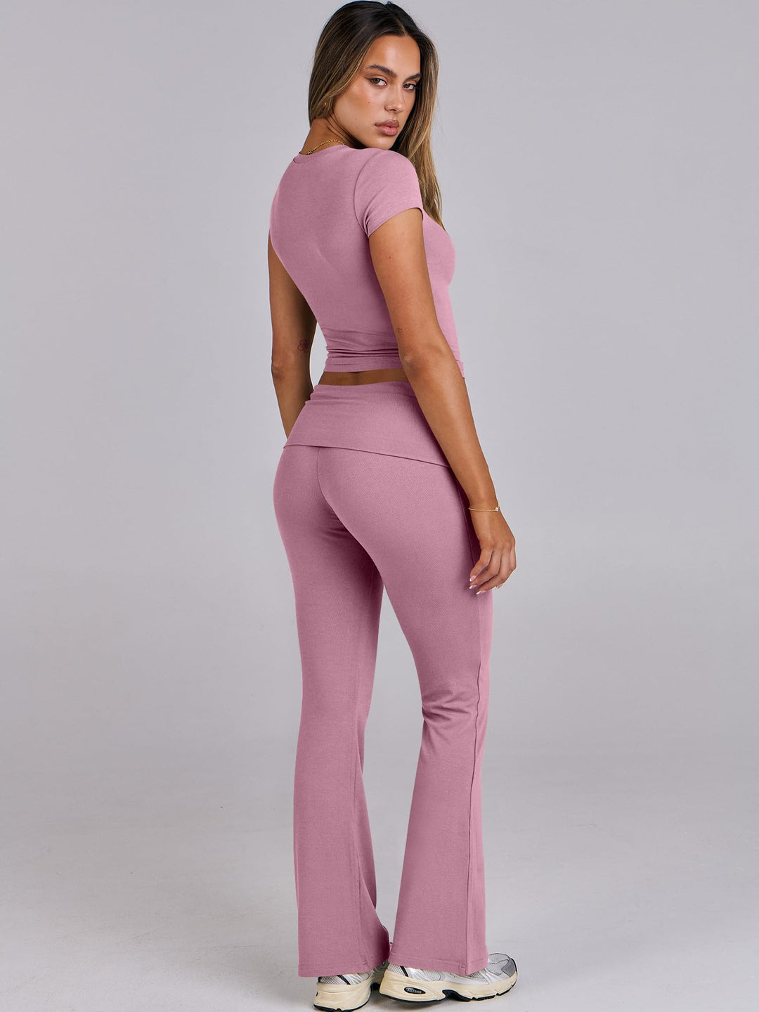 ANRABESS Lounge Sets for Women 2 Piece Foldover Yoga Flare Leggings Pants Crop Tops Casual Y2K Outfits Matching Tracksuit Set