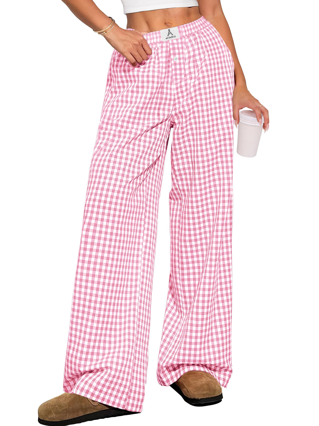 ANRABESS Womens Striped Gingham Pants 2025 Pajama Lounge Boxer Pants Cute Comfy PJ Bottoms with Pockets Y2K Plaid Outfits