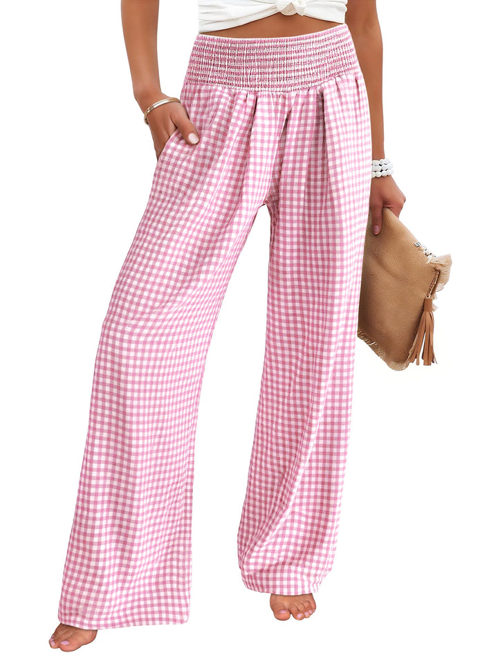 ANRABESS Womens Striped Gingham Palazzo Pants Wide Leg High Waisted Lounge Pajama Pants Cute Casual Trousers with Pockets