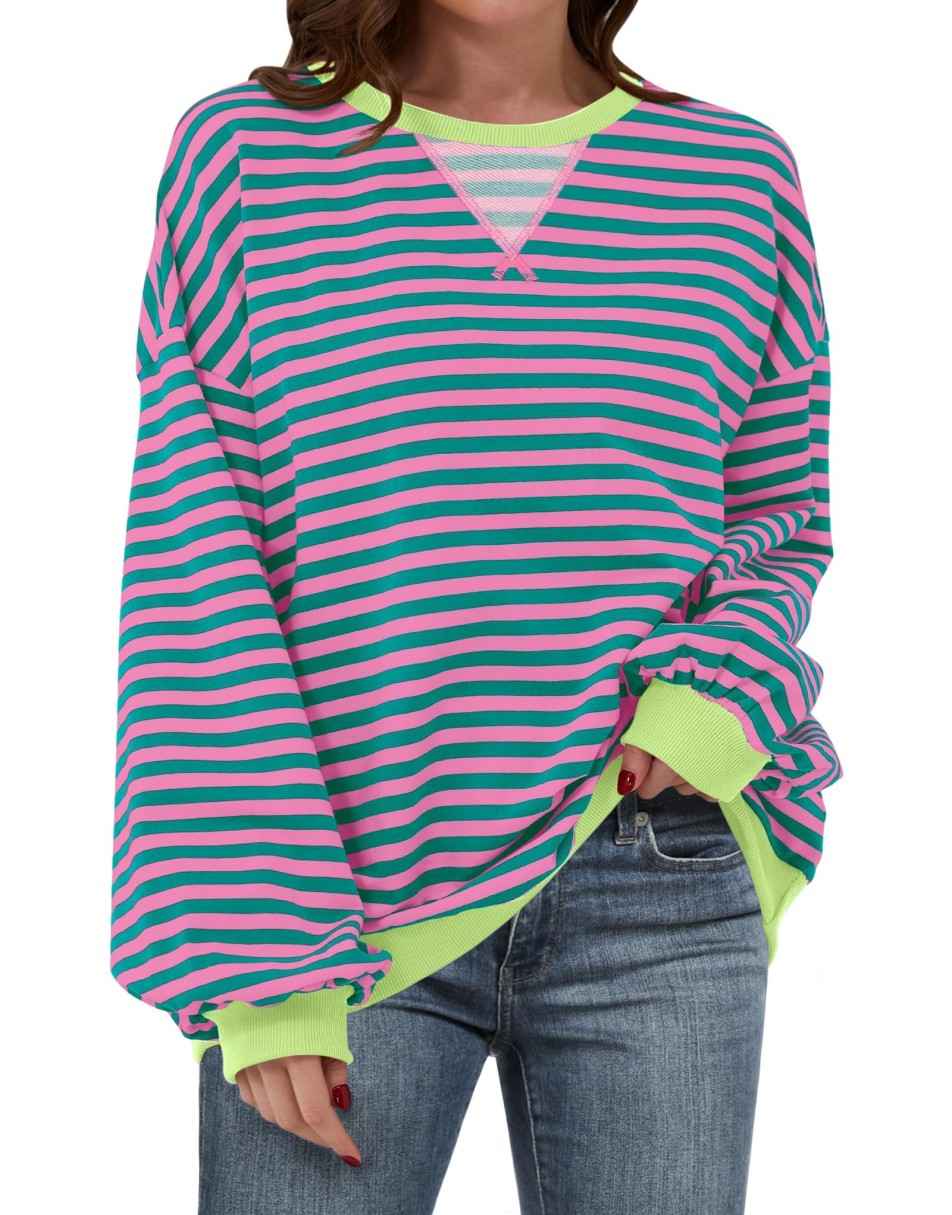 ANRABESS Women Striped Oversized Sweatshirt Long Sleeve Crewneck Shirts 2024 Fall Fashion Pullover Sweater Trendy Clothes