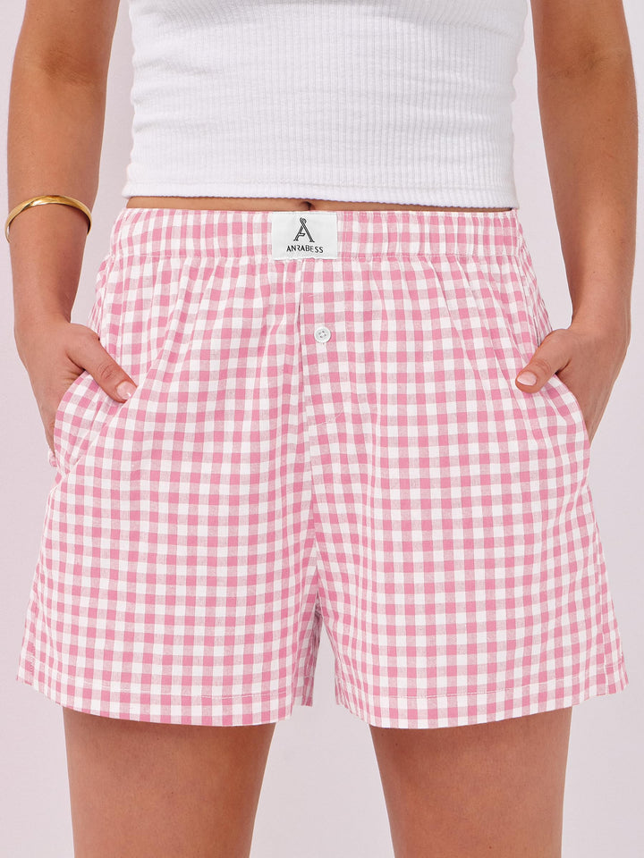ANRABESS Boxer Shorts for Women Gingham Pajama 2025 Summer Casual Lounge Sleep Plaid Shorts Y2K Beach Bottoms