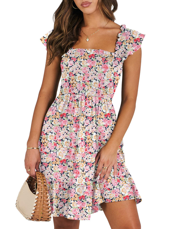 ANRABESS Women's Summer Casual Sleeveless Square Neck Dress 2025 Smocked Ruffle Backless Boho Beach Cute Teen Short Sundress