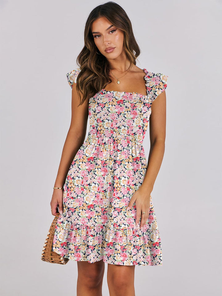 ANRABESS Women's Summer Casual Sleeveless Square Neck Dress 2025 Smocked Ruffle Backless Boho Beach Cute Teen Short Sundress
