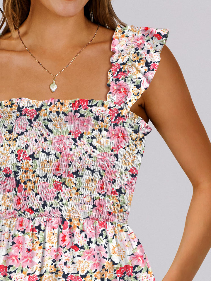 ANRABESS Women's Summer Casual Sleeveless Square Neck Dress 2025 Smocked Ruffle Backless Boho Beach Cute Teen Short Sundress