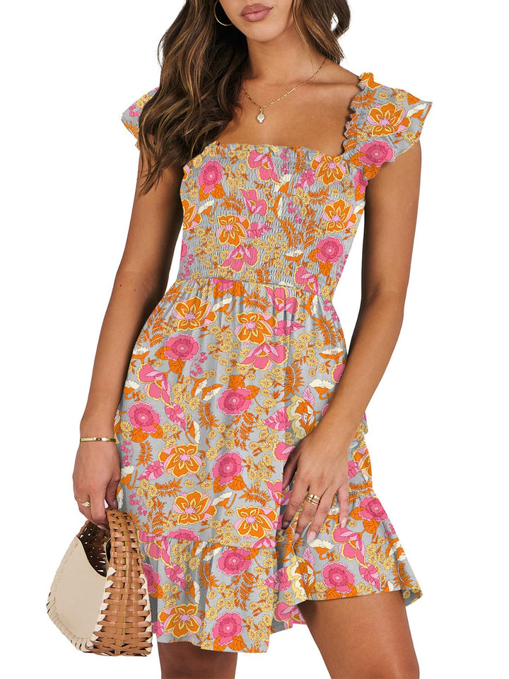 ANRABESS Women's Summer Casual Sleeveless Square Neck Dress 2025 Smocked Ruffle Backless Boho Beach Cute Teen Short Sundress