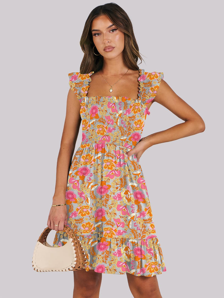 ANRABESS Women's Summer Casual Sleeveless Square Neck Dress 2025 Smocked Ruffle Backless Boho Beach Cute Teen Short Sundress