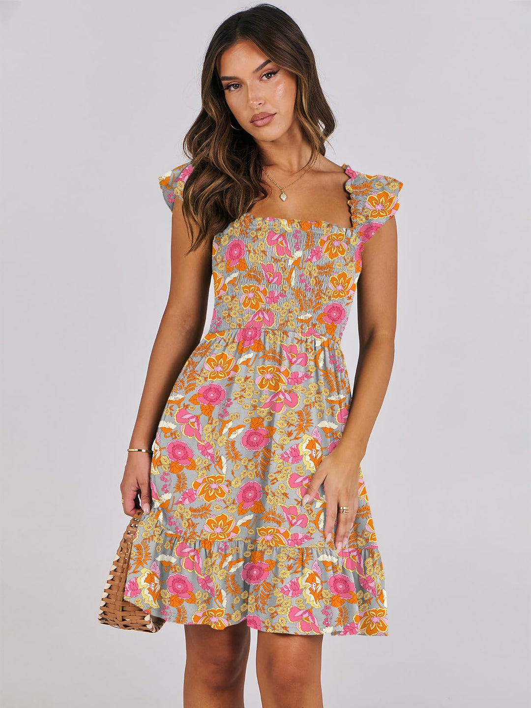 ANRABESS Women's Summer Casual Sleeveless Square Neck Dress 2025 Smocked Ruffle Backless Boho Beach Cute Teen Short Sundress