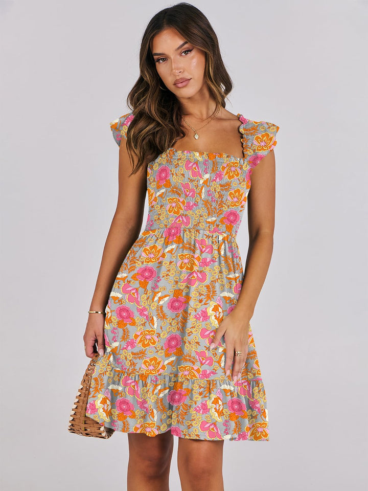ANRABESS Women's Summer Casual Sleeveless Square Neck Dress 2025 Smocked Ruffle Backless Boho Beach Cute Teen Short Sundress