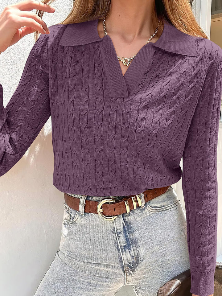 ANRABESS Womens Cable Knit Sweaters Long Sleeve V Neck Sweater Tops Casual Pullover Polo Shirts 2025 Fall Fashion Outfits