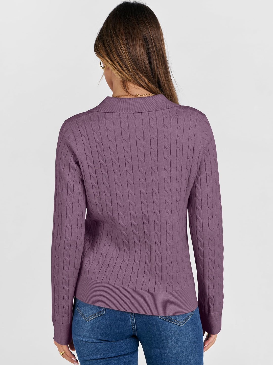 ANRABESS Womens Cable Knit Sweaters Long Sleeve V Neck Sweater Tops Casual Pullover Polo Shirts 2025 Fall Fashion Outfits